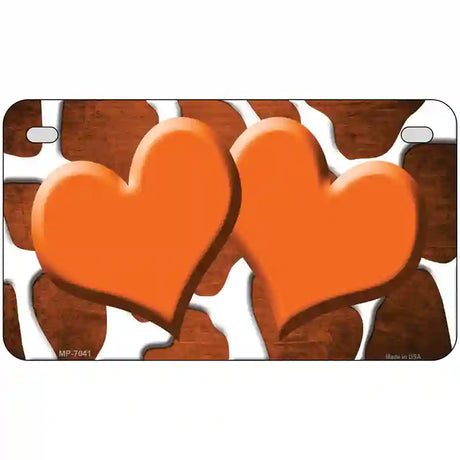 Orange White Hearts Giraffe Oil Rubbed Metal Novelty License Plate 7" x 4" (MP)