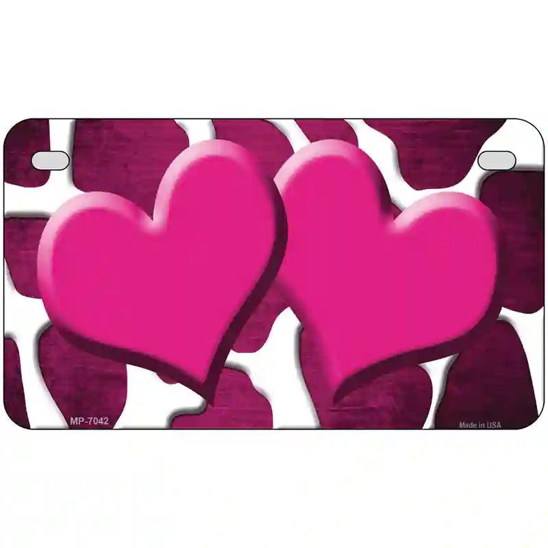 Pink White Hearts Giraffe Oil Rubbed Metal Novelty License Plate 7" x 4" (MP)