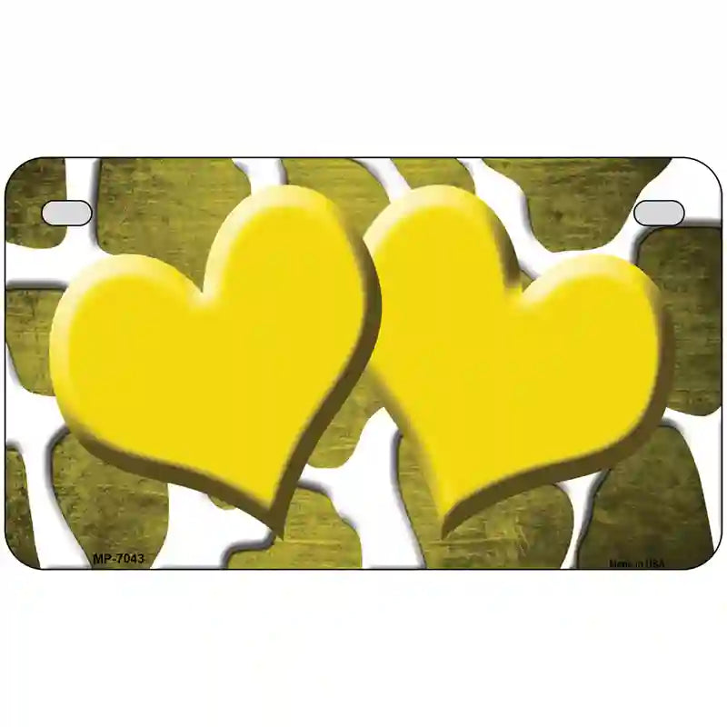 Yellow White Hearts Giraffe Oil Rubbed Metal Novelty License Plate 7" x 4" (MP)