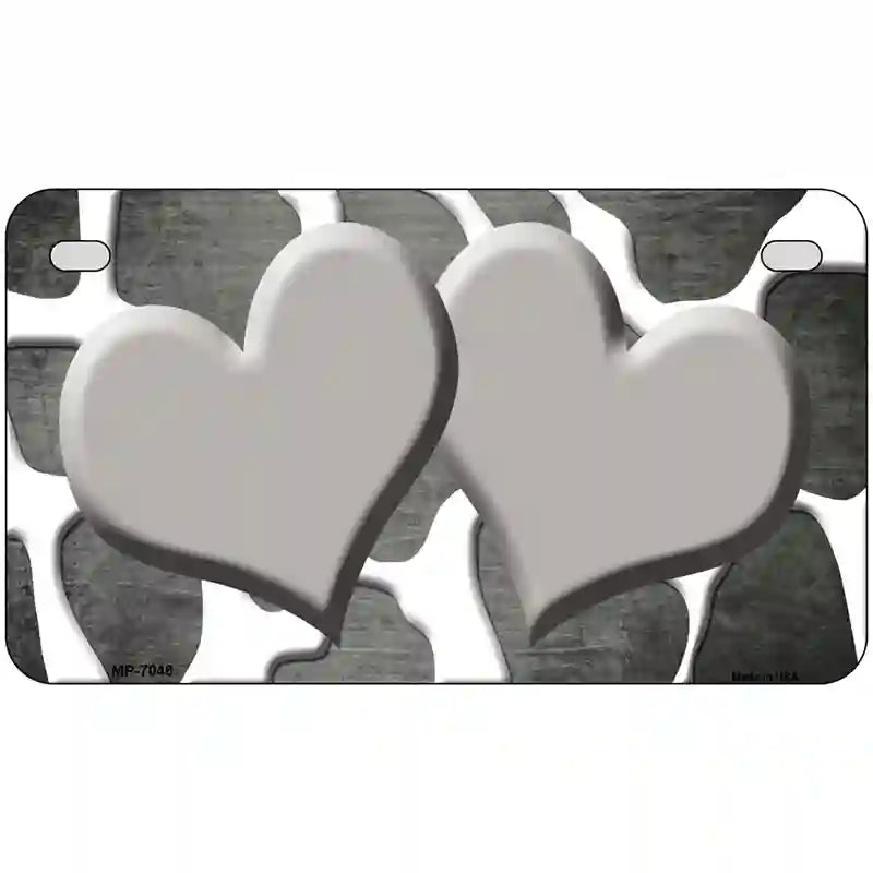 Gray White Hearts Giraffe Oil Rubbed Metal Novelty License Plate 7" x 4" (MP)