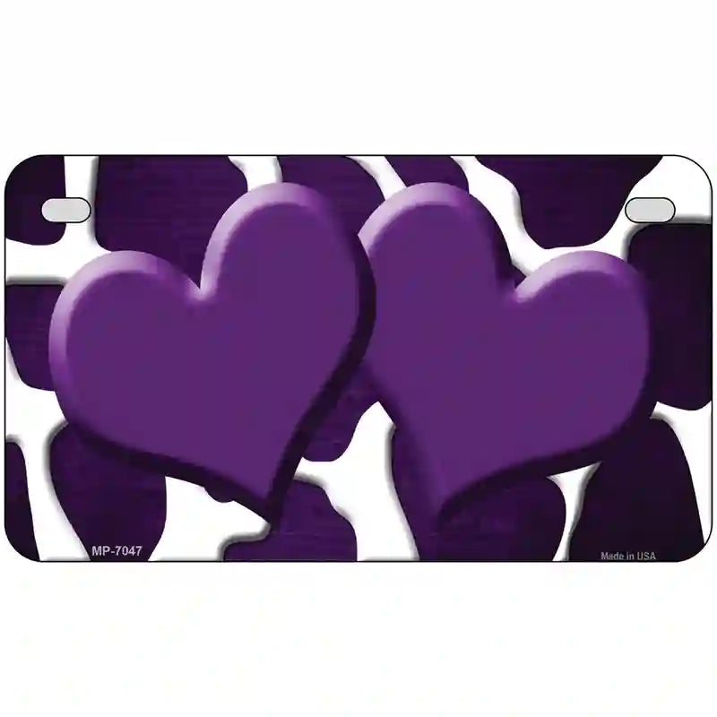 Purple White Hearts Giraffe Oil Rubbed Metal Novelty License Plate 7" x 4" (MP)