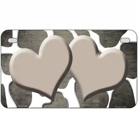 Tan White Hearts Giraffe Oil Rubbed Metal Novelty License Plate 7" x 4" (MP)