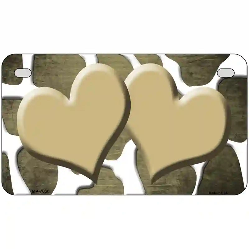 Gold White Hearts Giraffe Oil Rubbed Metal Novelty License Plate 7" x 4" (MP)