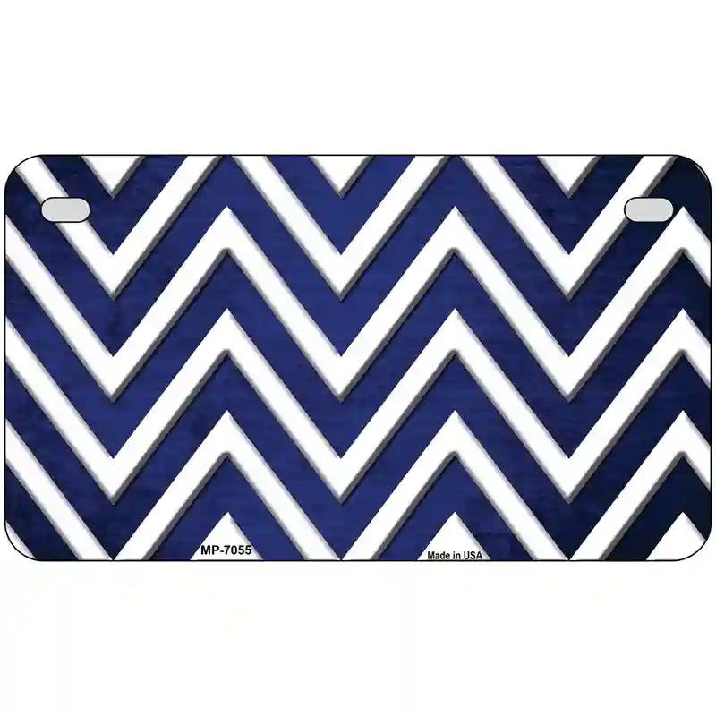 Blue White Chevron Oil Rubbed Metal Novelty License Plate 7" x 4" (MP)