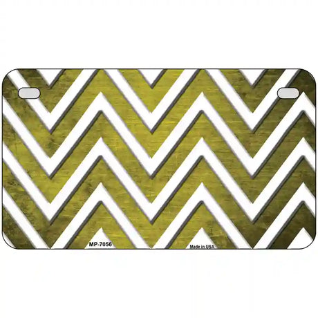 Yellow White Chevron Oil Rubbed Metal Novelty License Plate 7" x 4" (MP)