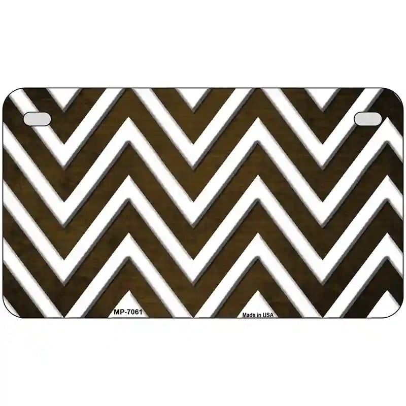 Brown White Chevron Oil Rubbed Metal Novelty License Plate 7" x 4" (MP)