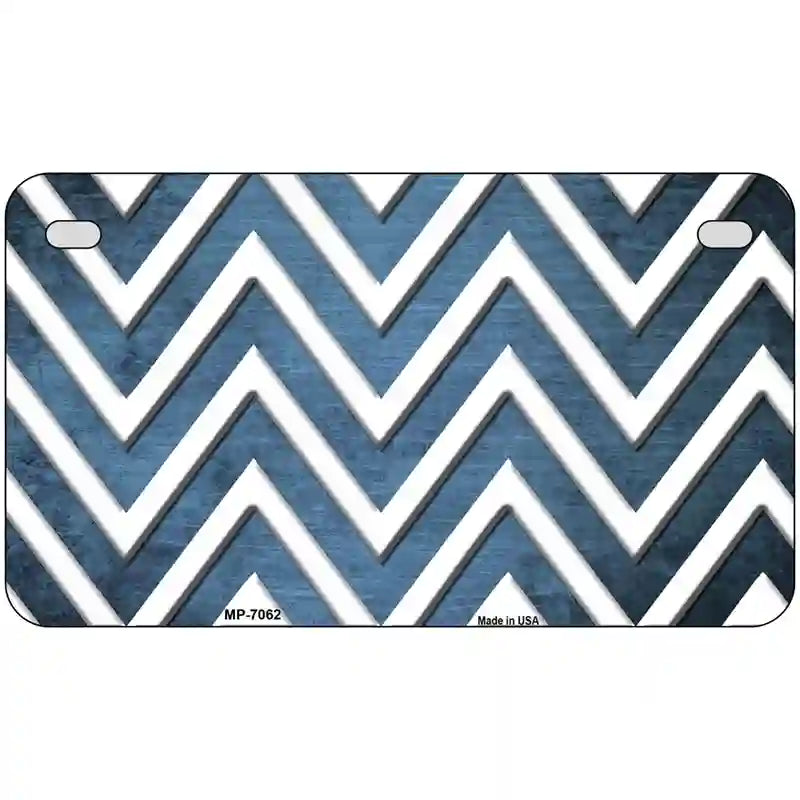 Light Blue White Chevron Oil Rubbed Metal Novelty License Plate 7" x 4" (MP)