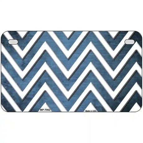 Light Blue White Chevron Oil Rubbed Metal Novelty License Plate 7" x 4" (MP)