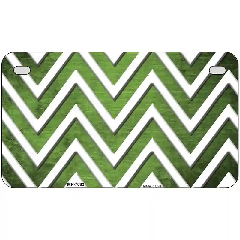 Lime Green White Chevron Oil Rubbed Metal Novelty License Plate 7" x 4" (MP)