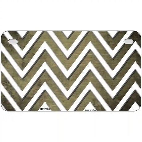 Gold White Chevron Oil Rubbed Metal Novelty License Plate 7" x 4" (MP)