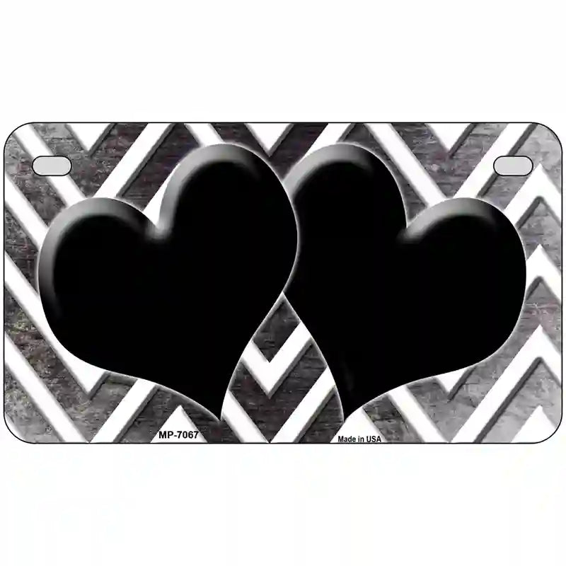 Black White Hearts Chevron Oil Rubbed Metal Novelty License Plate 7" x 4" (MP)