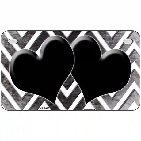 Black White Hearts Chevron Oil Rubbed Metal Novelty License Plate 7" x 4" (MP)