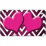 Pink White Hearts Chevron Oil Rubbed Metal Novelty License Plate 7" x 4" (MP)