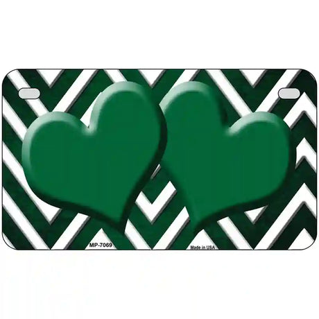 Green White Hearts Chevron Oil Rubbed Metal Novelty License Plate 7" x 4" (MP)