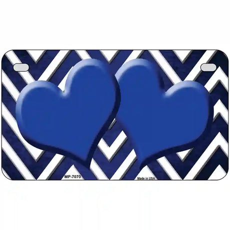 Blue White Hearts Chevron Oil Rubbed Metal Novelty License Plate 7" x 4" (MP)