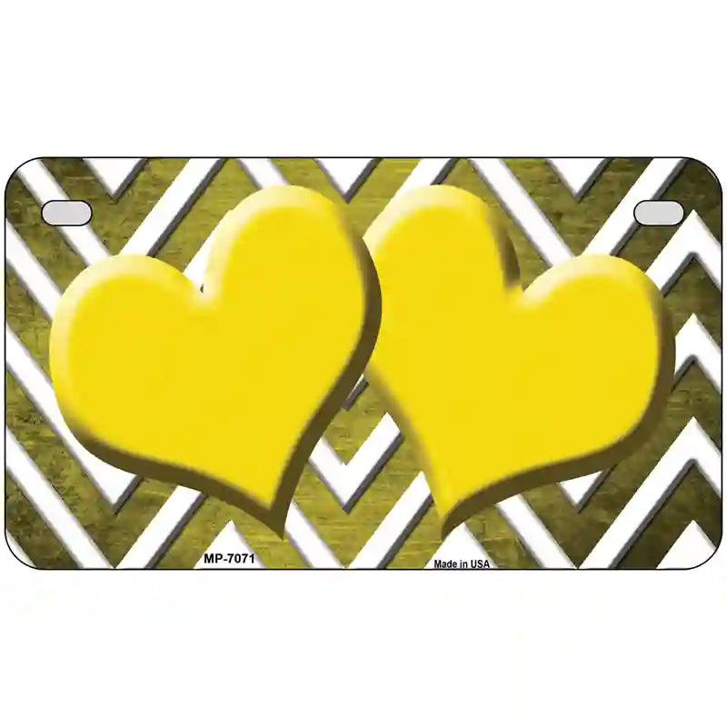 Yellow White Hearts Chevron Oil Rubbed Metal Novelty License Plate 7" x 4" (MP)