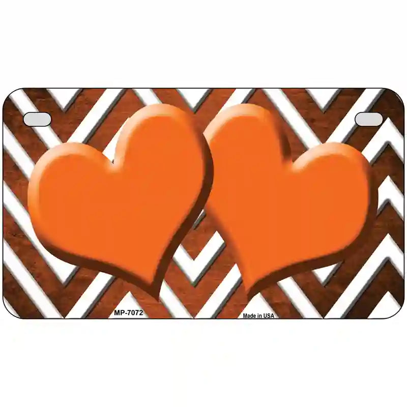 Orange White Hearts Chevron Oil Rubbed Metal Novelty License Plate 7" x 4" (MP)