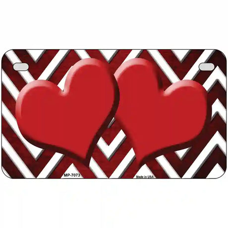 Red White Hearts Chevron Oil Rubbed Metal Novelty License Plate 7" x 4" (MP)