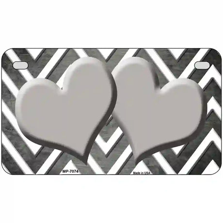 Gray White Hearts Chevron Oil Rubbed Metal Novelty License Plate 7" x 4" (MP)