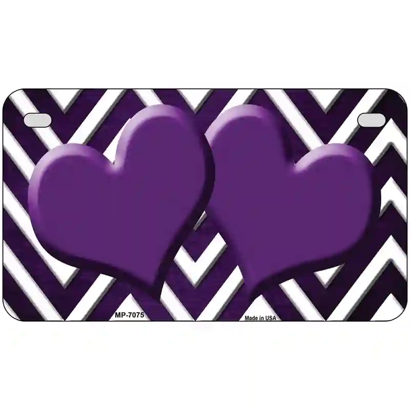 Purple White Hearts Chevron Oil Rubbed Metal Novelty License Plate 7" x 4" (MP)