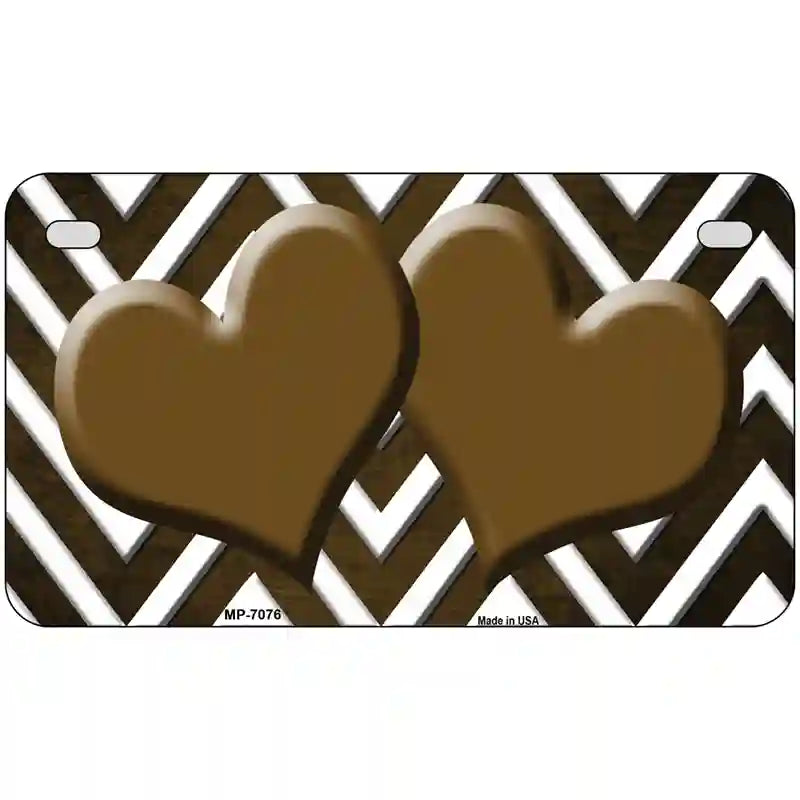 Brown White Hearts Chevron Oil Rubbed Metal Novelty License Plate 7" x 4" (MP)