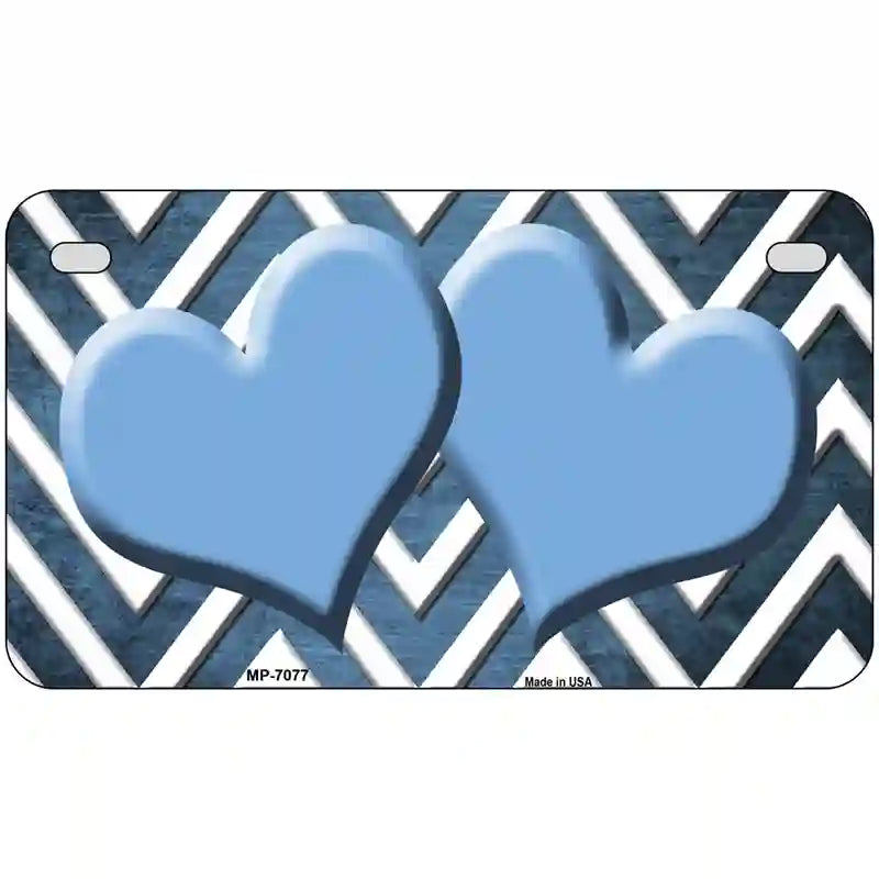 Light Blue White Hearts Chevron Oil Rubbed Metal Novelty License Plate 7" x 4" (MP)