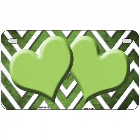 Lime Green White Hearts Chevron Oil Rubbed Metal Novelty License Plate 7" x 4" (MP)