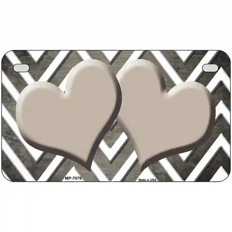 Tan White Hearts Chevron Oil Rubbed Metal Novelty License Plate 7" x 4" (MP)