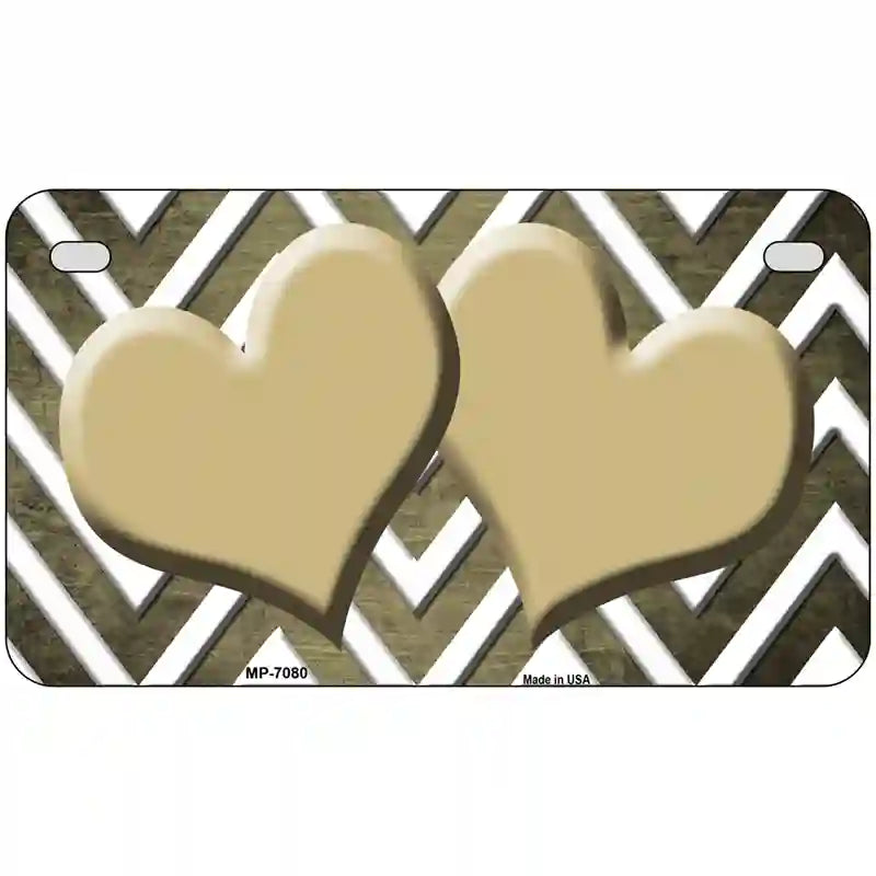 Gold White Hearts Chevron Oil Rubbed Metal Novelty License Plate 7" x 4" (MP)