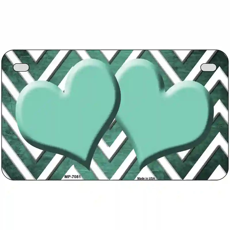 Mint White Hearts Chevron Oil Rubbed Metal Novelty License Plate 7" x 4" (MP)