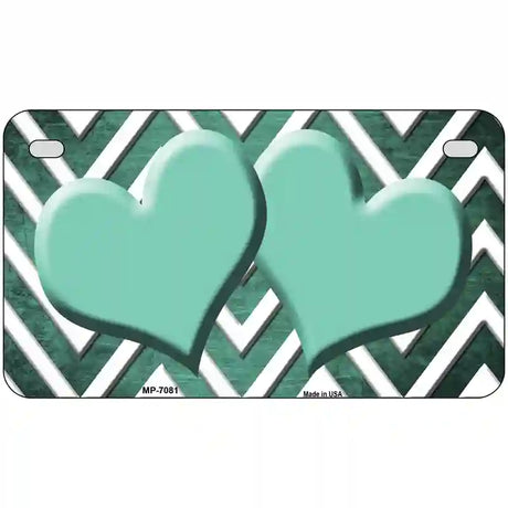 Mint White Hearts Chevron Oil Rubbed Metal Novelty License Plate 7" x 4" (MP)