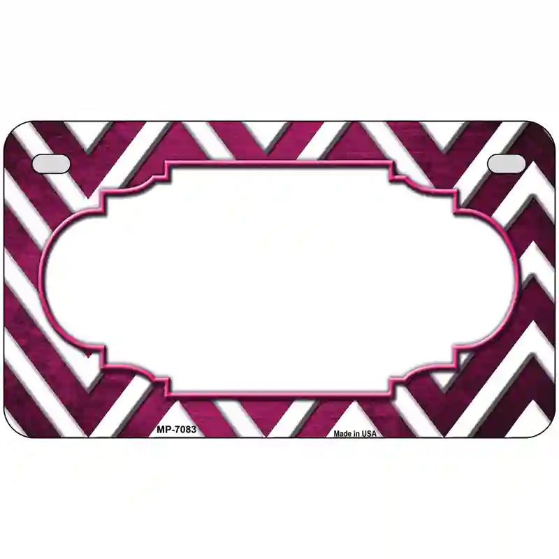 Pink White Chevron Scallop Oil Rubbed Metal Novelty License Plate 7" x 4" (MP)