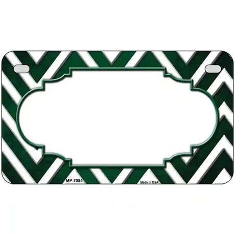 Green White Chevron Scallop Oil Rubbed Metal Novelty License Plate 7" x 4" (MP)