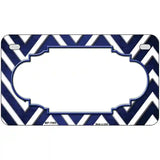 Blue White Chevron Scallop Oil Rubbed Metal Novelty License Plate 7" x 4" (MP)