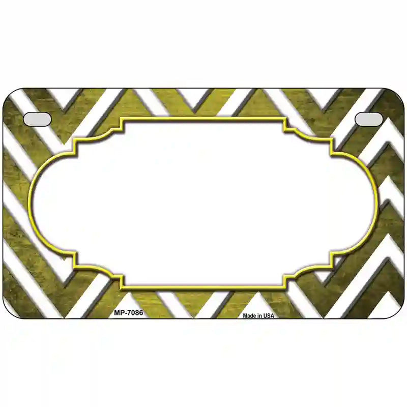 Yellow White Chevron Scallop Oil Rubbed Metal Novelty License Plate 7" x 4" (MP)