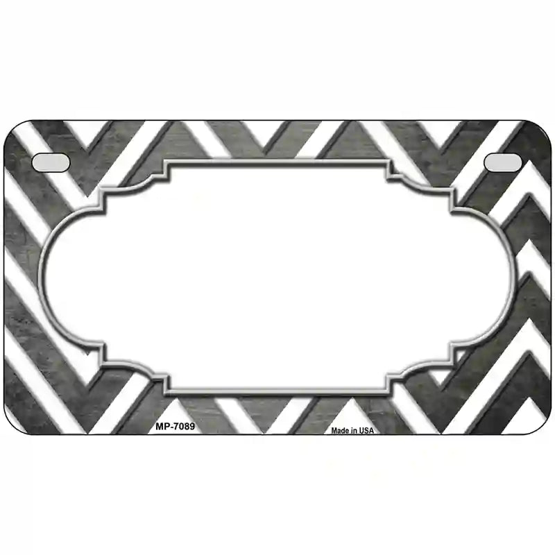 Gray White Chevron Scallop Oil Rubbed Metal Novelty License Plate 7" x 4" (MP)