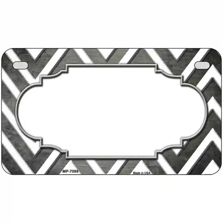 Gray White Chevron Scallop Oil Rubbed Metal Novelty License Plate 7" x 4" (MP)