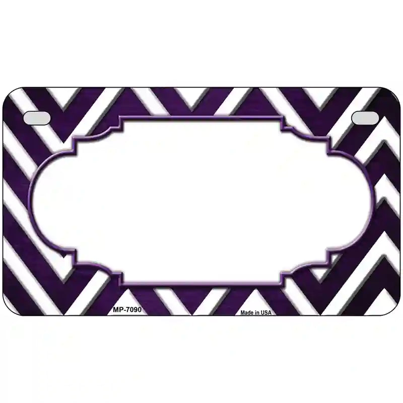 Purple White Chevron Scallop Oil Rubbed Metal Novelty License Plate 7" x 4" (MP)