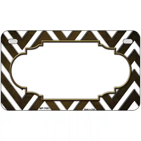 Brown White Chevron Scallop Oil Rubbed Metal Novelty License Plate 7" x 4" (MP)