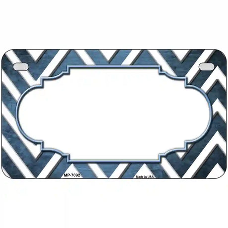 Light Blue White Chevron Scallop Oil Rubbed Metal Novelty License Plate 7" x 4" (MP)