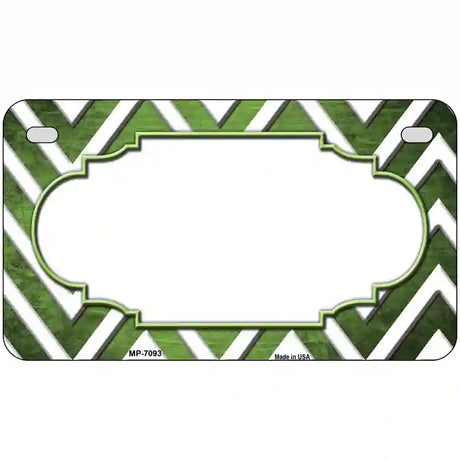 Lime Green White Chevron Scallop Oil Rubbed Metal Novelty License Plate 7" x 4" (MP)