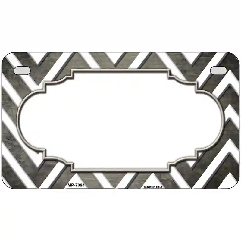 Tan White Chevron Scallop Oil Rubbed Metal Novelty License Plate 7" x 4" (MP)