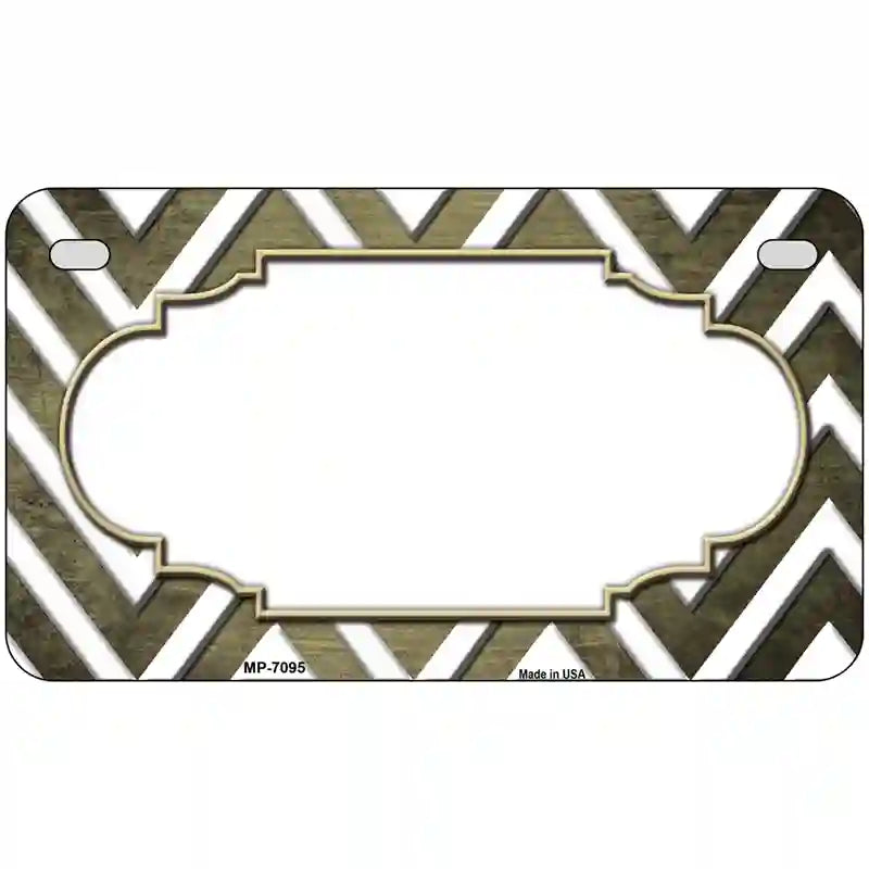 Gold White Chevron Scallop Oil Rubbed Metal Novelty License Plate 7" x 4" (MP)