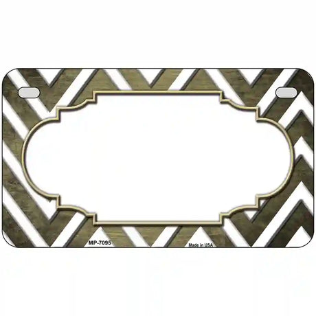 Gold White Chevron Scallop Oil Rubbed Metal Novelty License Plate 7" x 4" (MP)