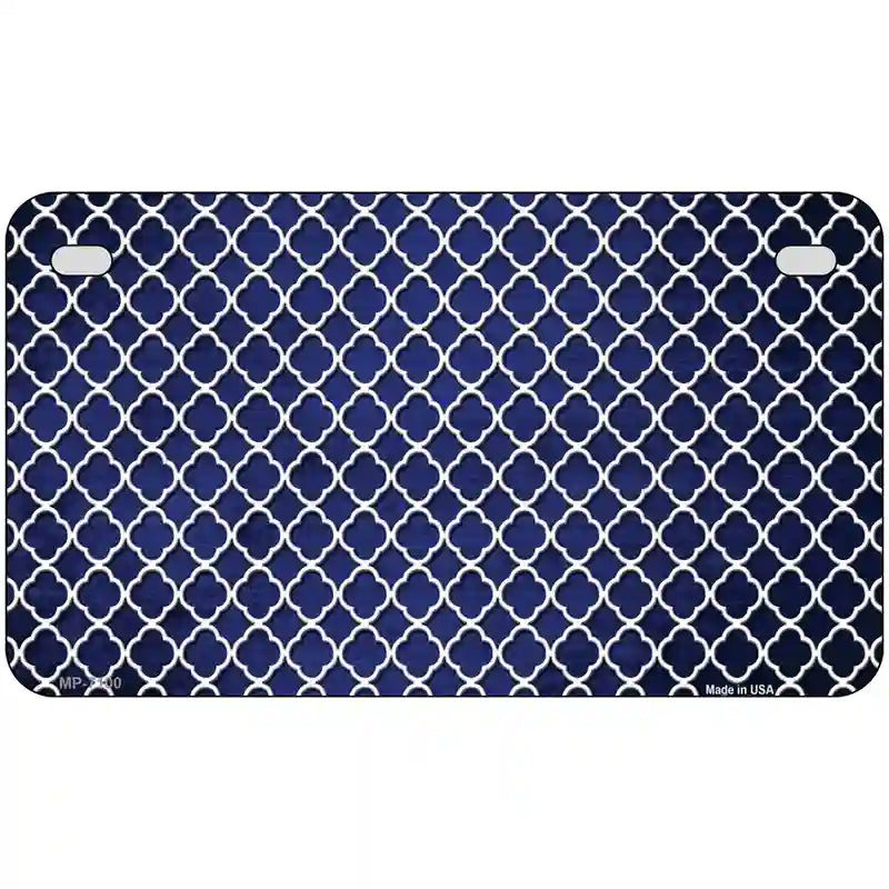 Blue White Quatrefoil Oil Rubbed Metal Novelty License Plate 7" x 4" (MP)