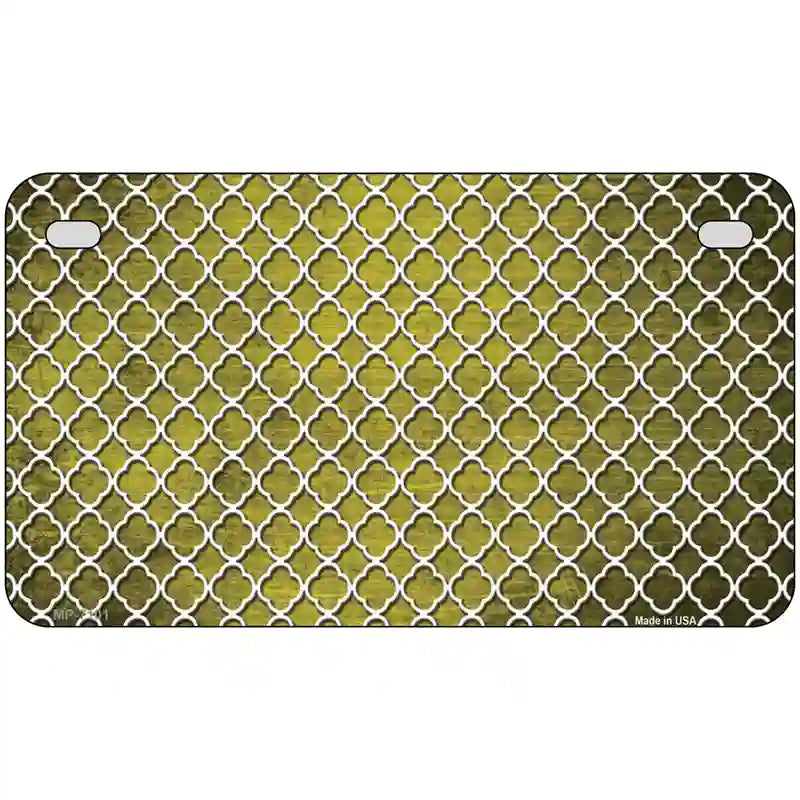 Yellow White Quatrefoil Oil Rubbed Metal Novelty License Plate 7" x 4" (MP)