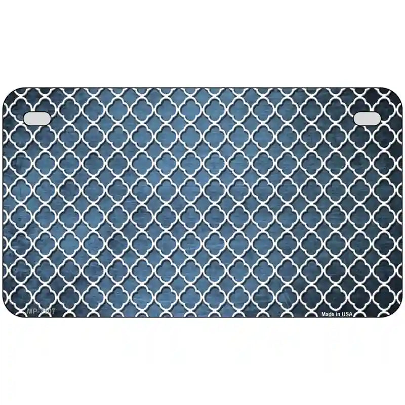 Light Blue White Quatrefoil Oil Rubbed Metal Novelty License Plate 7" x 4" (MP)