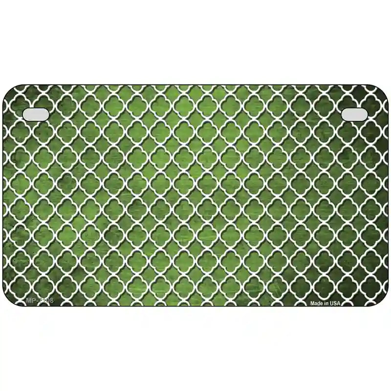 Lime Green White Quatrefoil Oil Rubbed Metal Novelty License Plate 7" x 4" (MP)