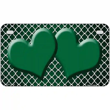 Green White Quatrefoil Hearts Oil Rubbed Metal Novelty License Plate 7" x 4" (MP)