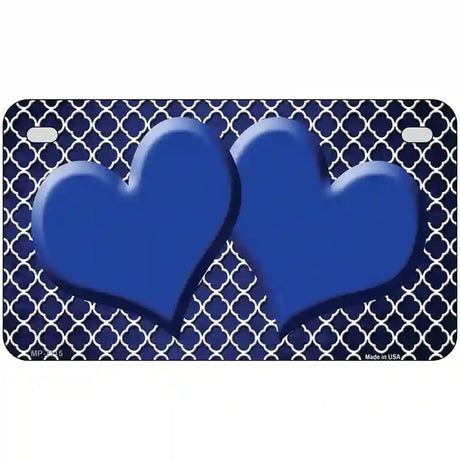 Blue White Quatrefoil Hearts Oil Rubbed Metal Novelty License Plate 7" x 4" (MP)